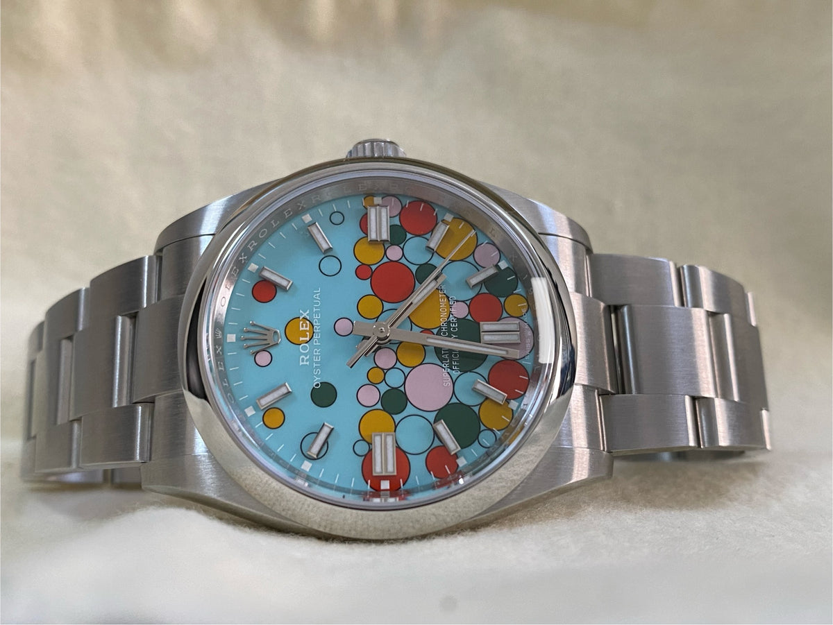 Rolex Oyster Perpetual 36 - 2024 - Domed Bezel - Turquoise Blue Celebration-Motif Dial - Oyster Bracelet - 126000 *FULL SET*