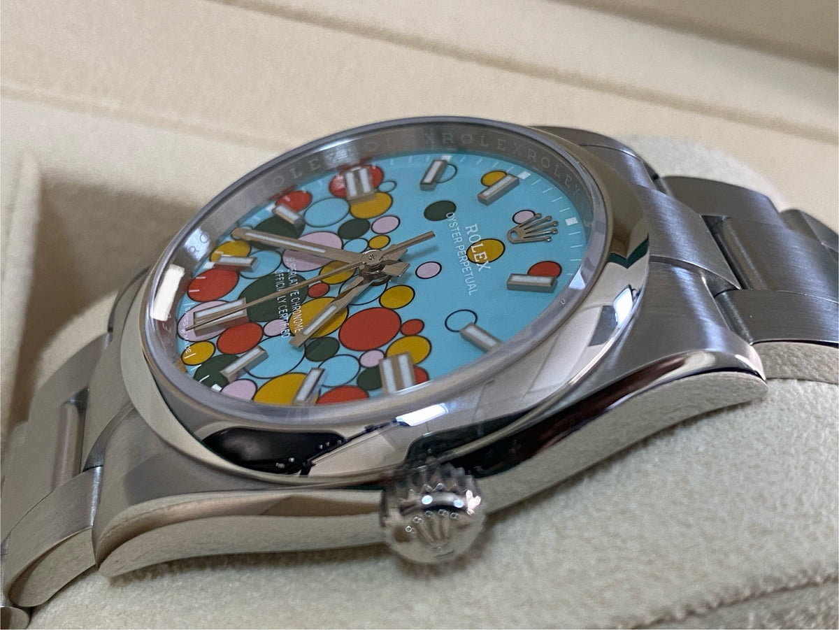 Rolex Oyster Perpetual 36 - 2024 - Domed Bezel - Turquoise Blue Celebration-Motif Dial - Oyster Bracelet - 126000 *FULL SET*