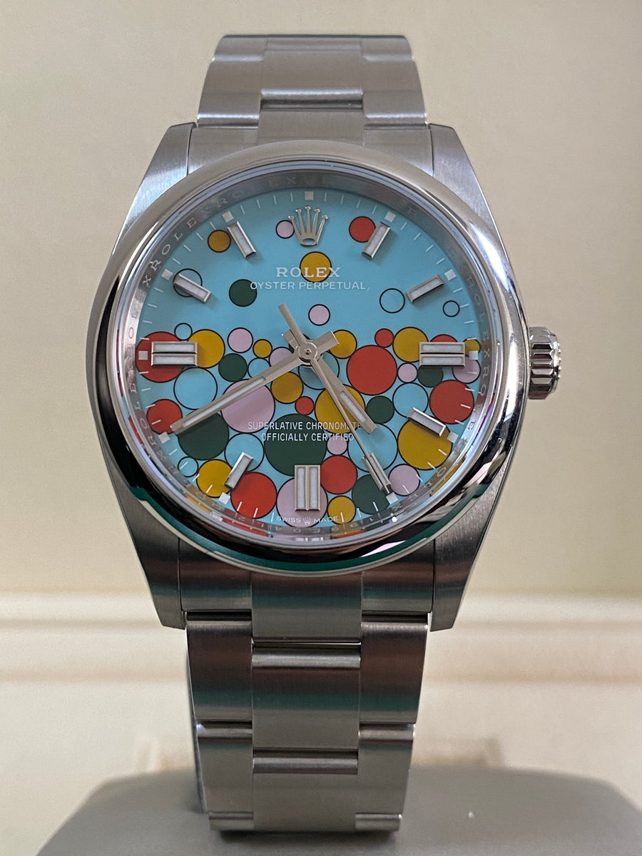 Rolex Oyster Perpetual 36 - 2024 - Domed Bezel - Turquoise Blue Celebration-Motif Dial - Oyster Bracelet - 126000 *FULL SET*