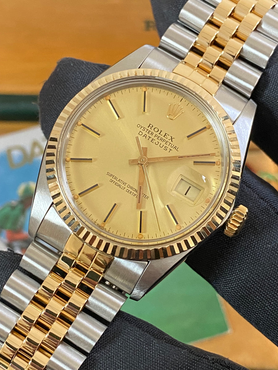 Rolex Steel and Yellow Gold Datejust 36 - 1983 - Fluted Bezel - Champagne Index Dial - Jubilee Bracelet - 16013