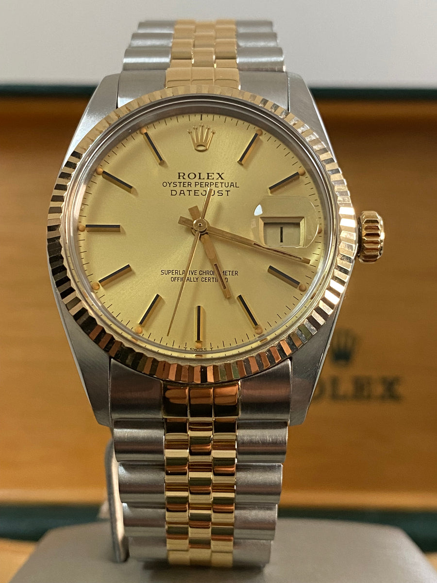 Rolex Steel and Yellow Gold Datejust 36 - 1983 - Fluted Bezel - Champagne Index Dial - Jubilee Bracelet - 16013