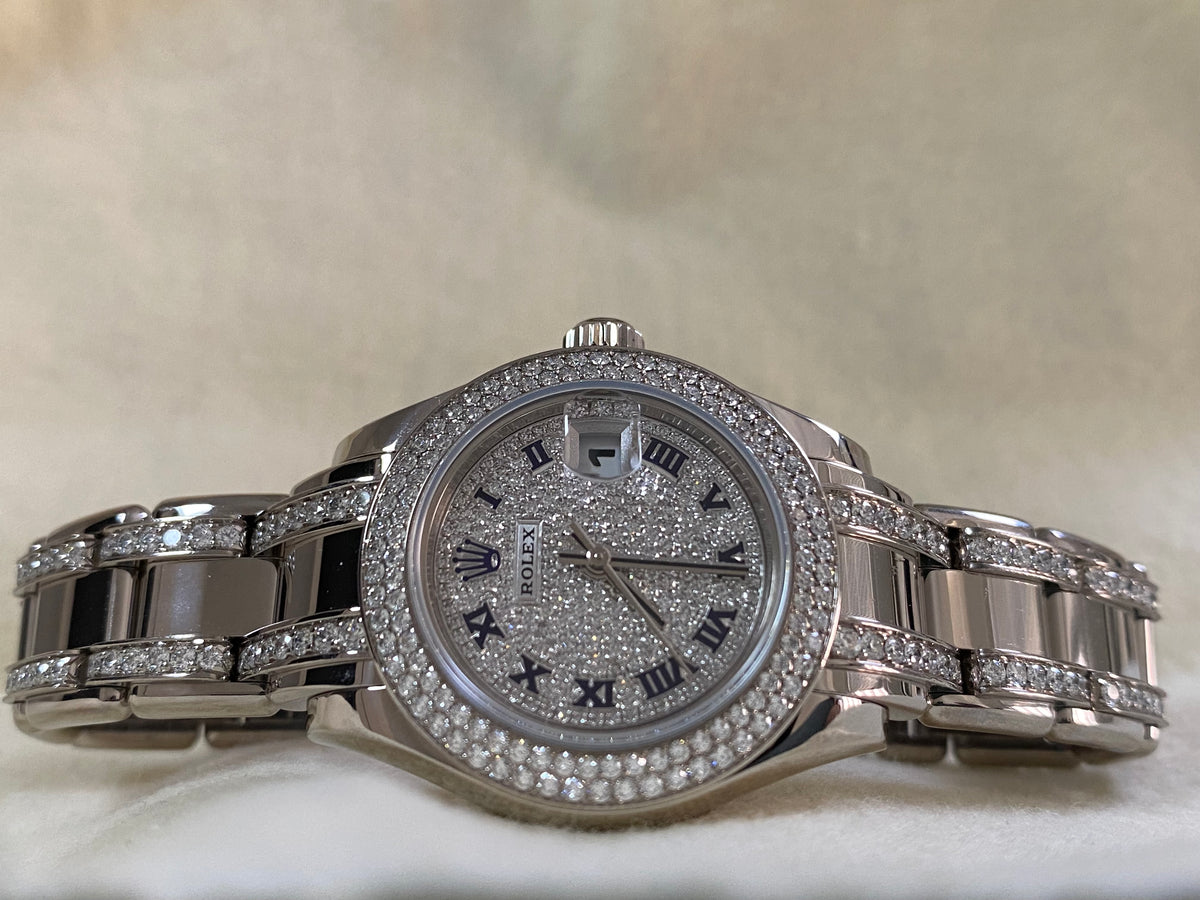 Rolex White Gold Lady-Datejust Pearlmaster 29 - 2001 - All Factory Diamond Bezel & Dial - 80339 *FULL SET*