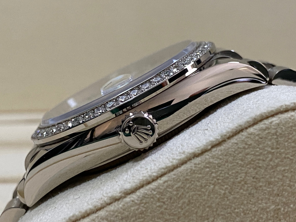 Rolex White Gold Day-Date 36 - 2023 - Diamond Bezel - Mother-of-Pearl Diamond Dial - President Bracelet - 128349RBR