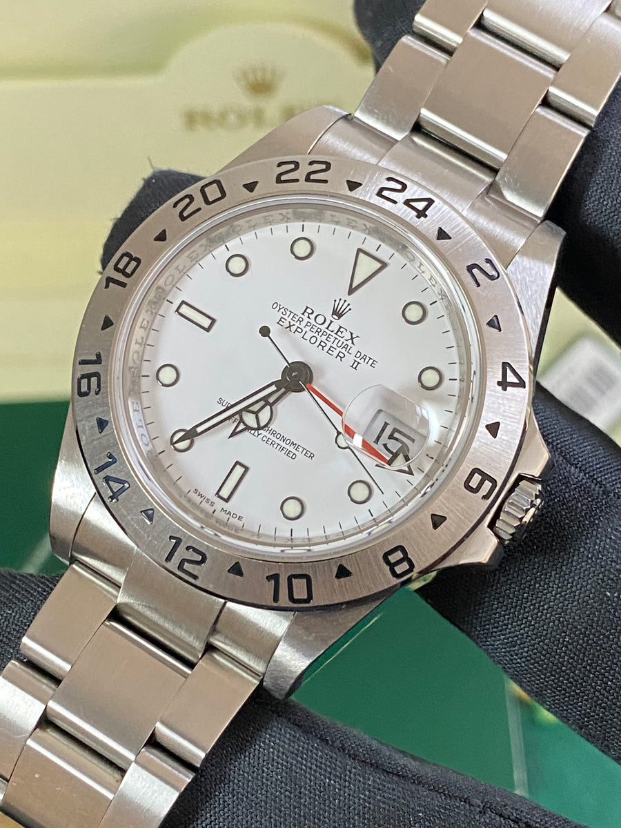 Rolex Steel Oyster Perpetual Explorer II - 2008 - "Polar" White Dial - Mercedes Hand - 16570 *COMPLETE SET*