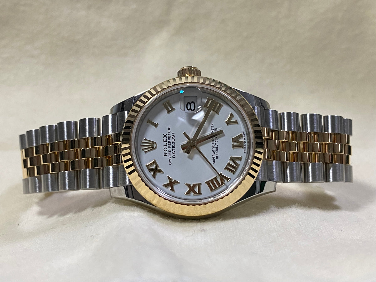 Rolex Steel and Yellow Gold Datejust 31 - 2023 - Fluted Bezel - White Roman Dial - Jubilee Bracelet - 278273