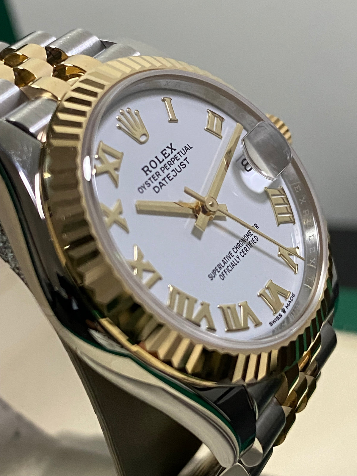 Rolex Steel and Yellow Gold Datejust 31 - 2023 - Fluted Bezel - White Roman Dial - Jubilee Bracelet - 278273