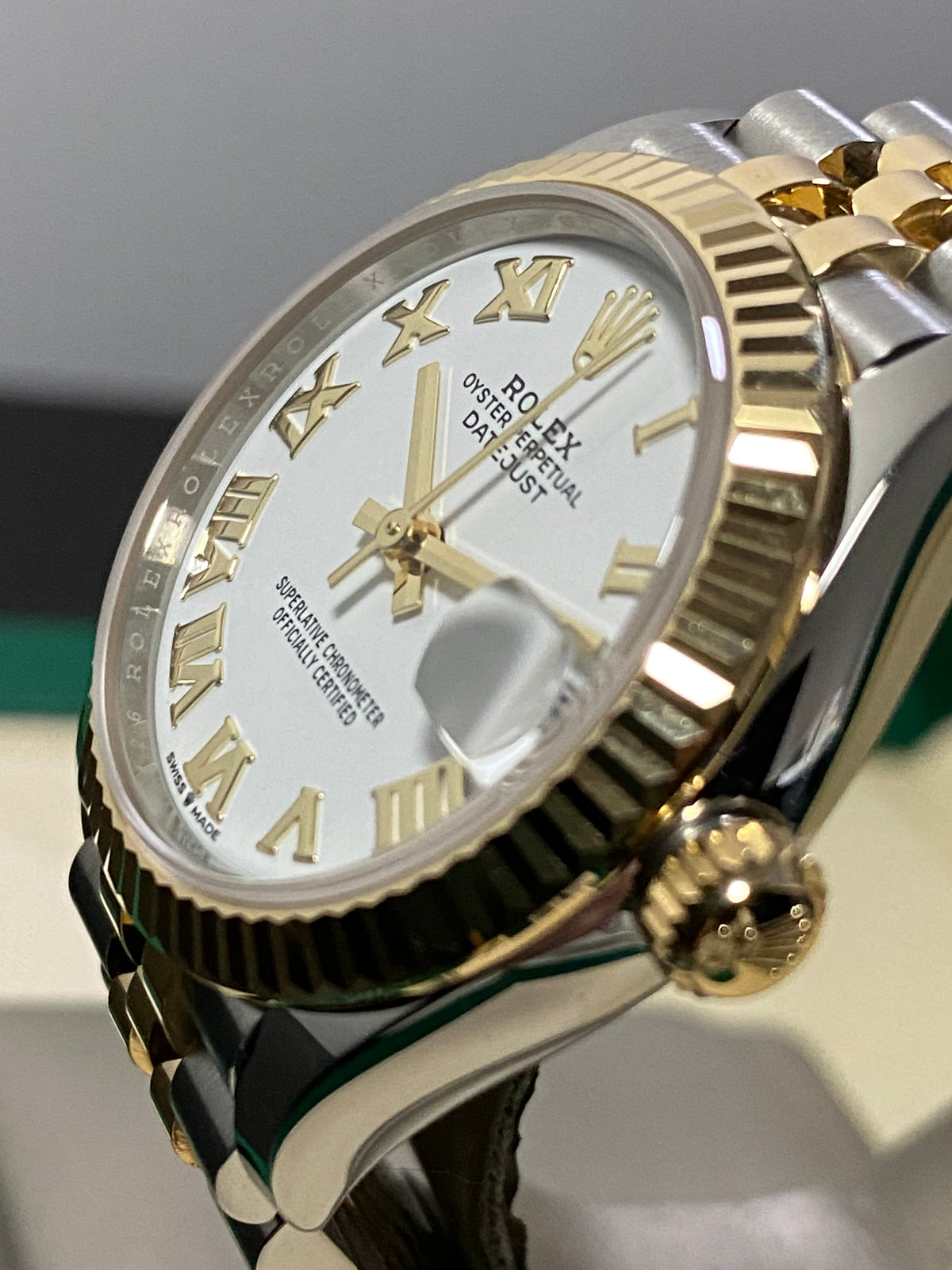 Rolex Steel and Yellow Gold Datejust 31 - 2023 - Fluted Bezel - White Roman Dial - Jubilee Bracelet - 278273