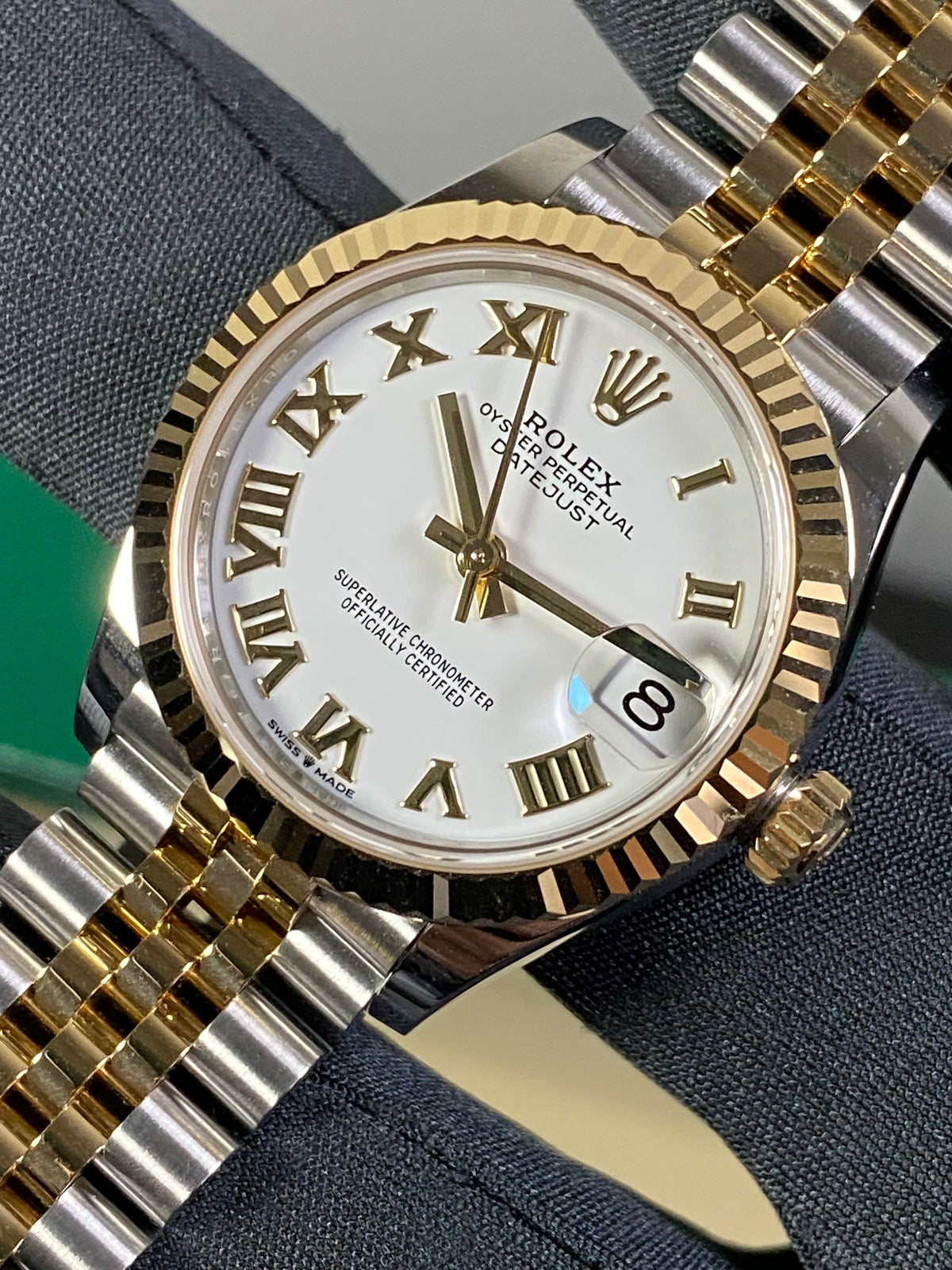 Rolex Steel and Yellow Gold Datejust 31 - 2023 - Fluted Bezel - White Roman Dial - Jubilee Bracelet - 278273