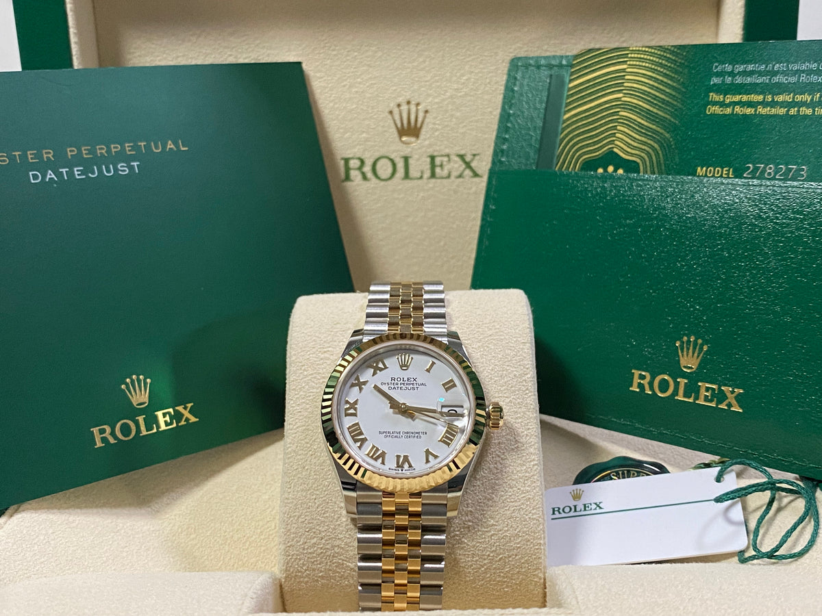 Rolex Steel and Yellow Gold Datejust 31 - 2023 - Fluted Bezel - White Roman Dial - Jubilee Bracelet - 278273