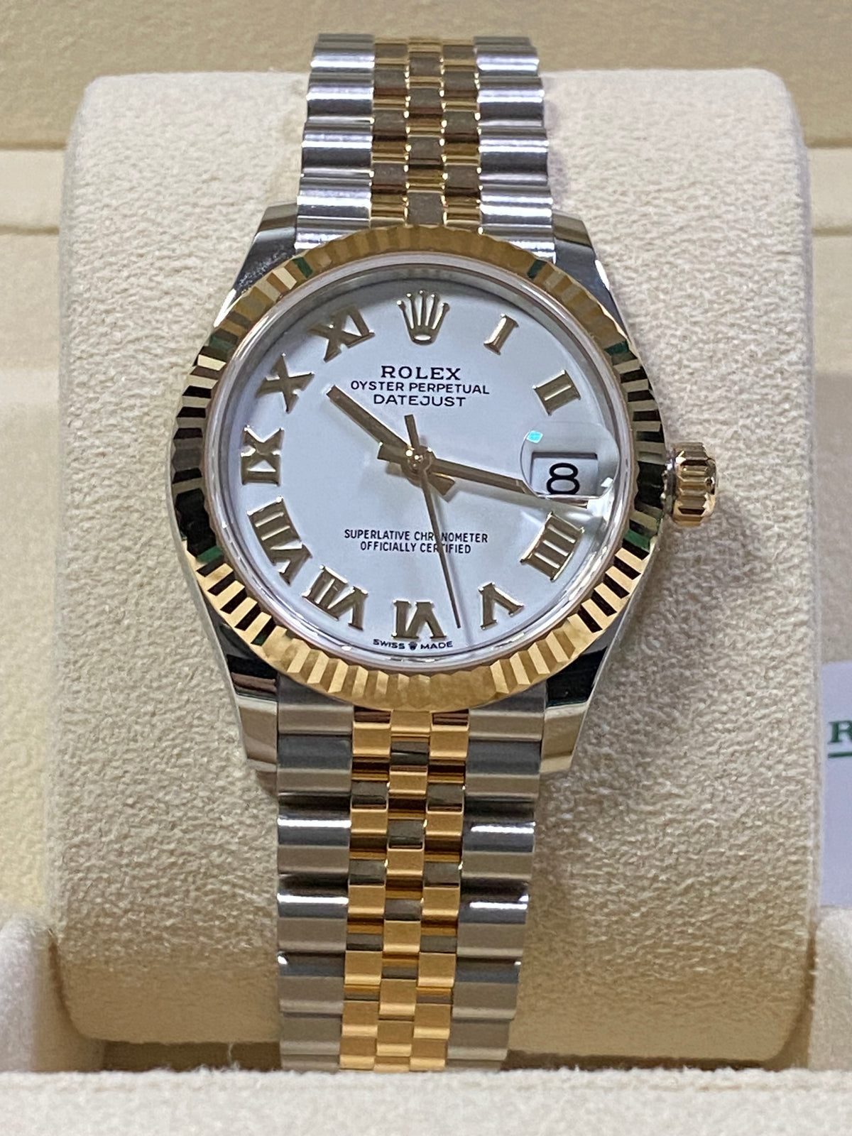 Rolex Steel and Yellow Gold Datejust 31 - 2023 - Fluted Bezel - White Roman Dial - Jubilee Bracelet - 278273