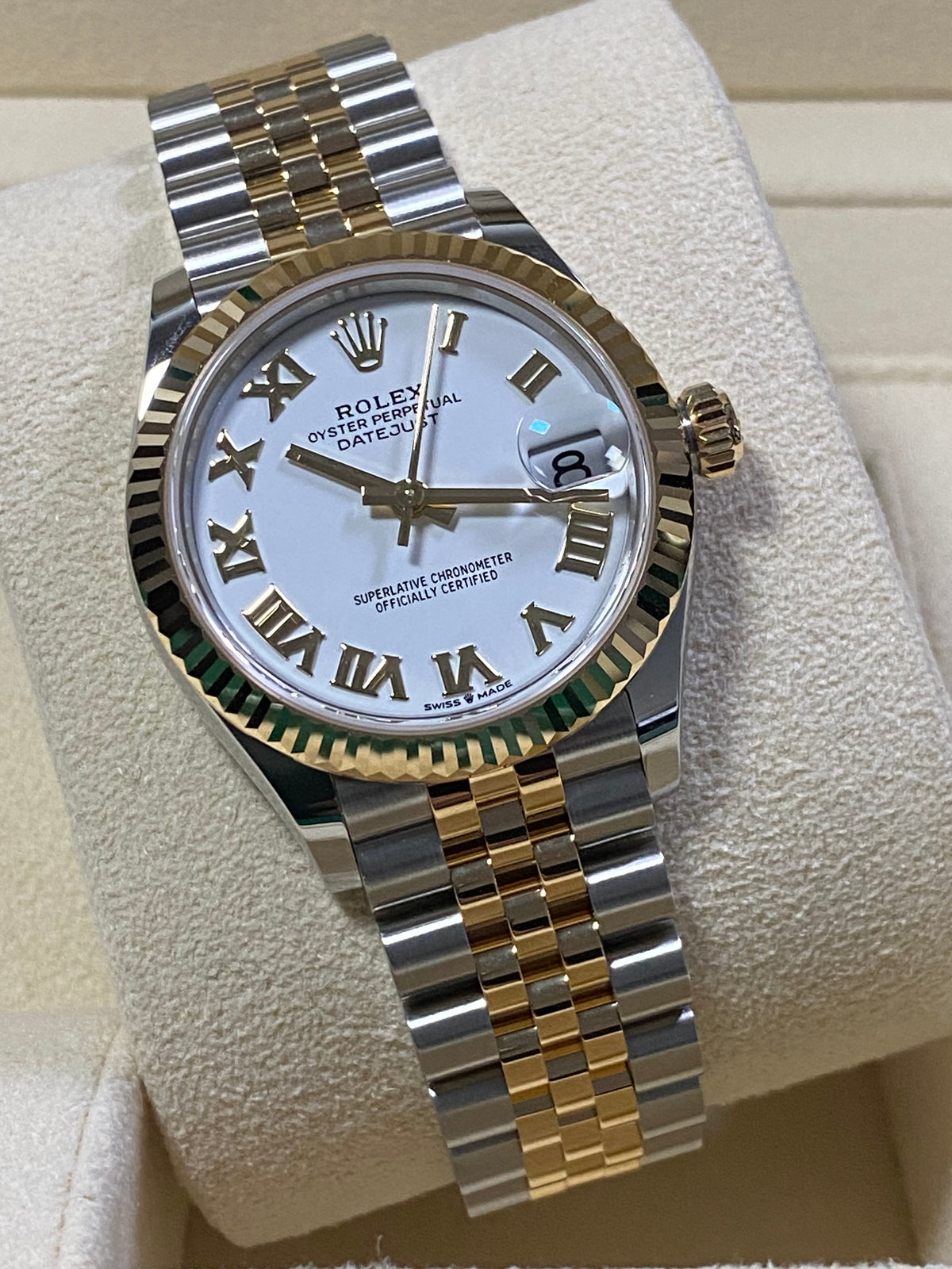 Rolex Steel and Yellow Gold Datejust 31 - 2023 - Fluted Bezel - White Roman Dial - Jubilee Bracelet - 278273