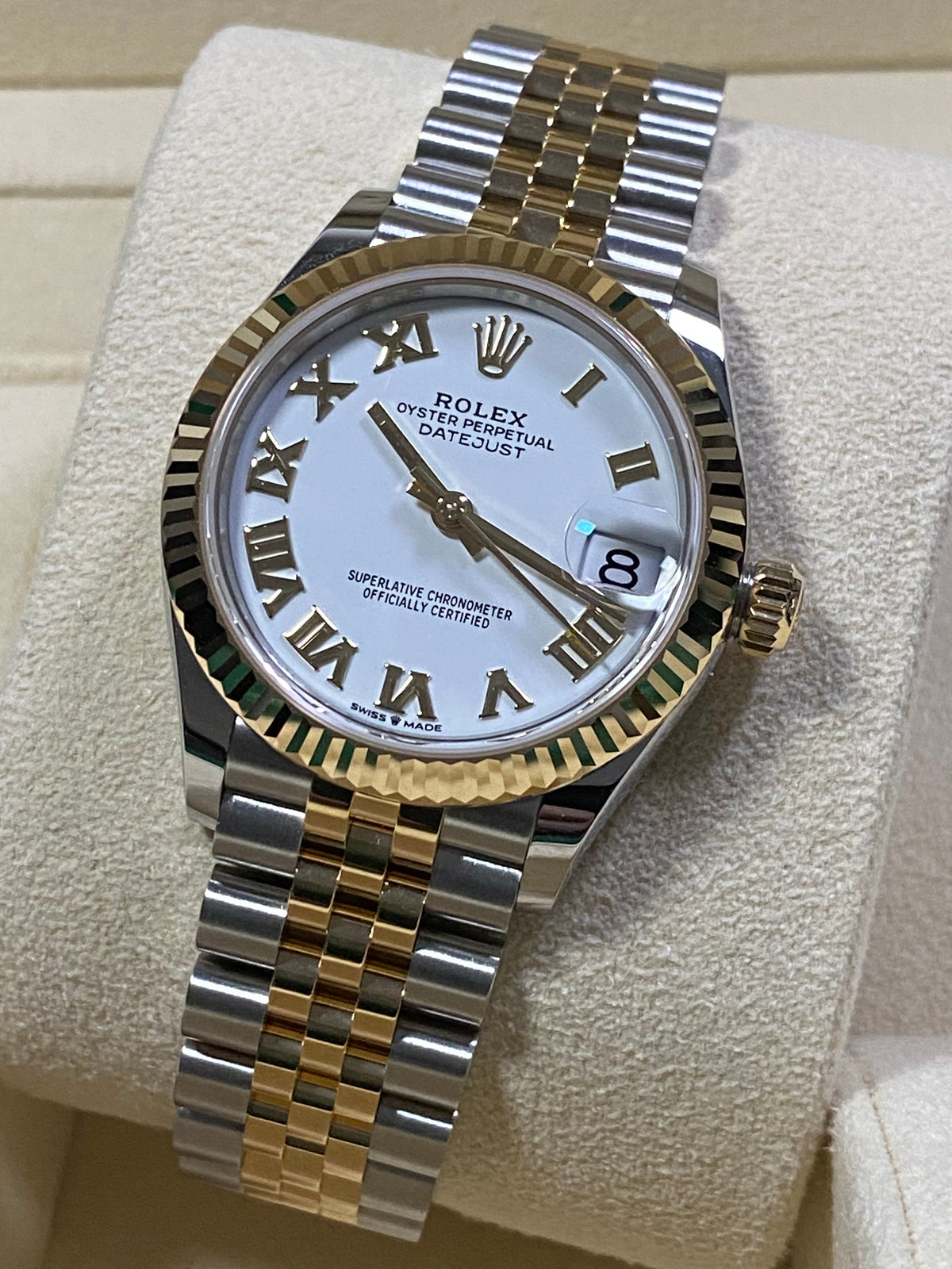 Rolex Steel and Yellow Gold Datejust 31 - 2023 - Fluted Bezel - White Roman Dial - Jubilee Bracelet - 278273