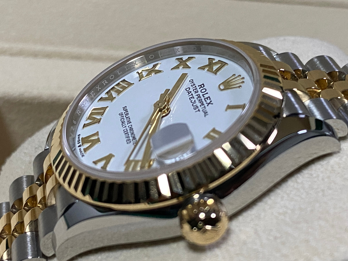 Rolex Steel and Yellow Gold Datejust 31 - 2023 - Fluted Bezel - White Roman Dial - Jubilee Bracelet - 278273