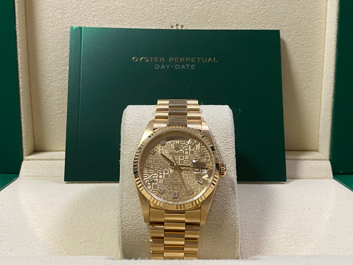 Rolex Yellow Gold Day-Date 36 - 1991 - Fluted Bezel - Factory Diamond Dial - President Bracelet - 18238