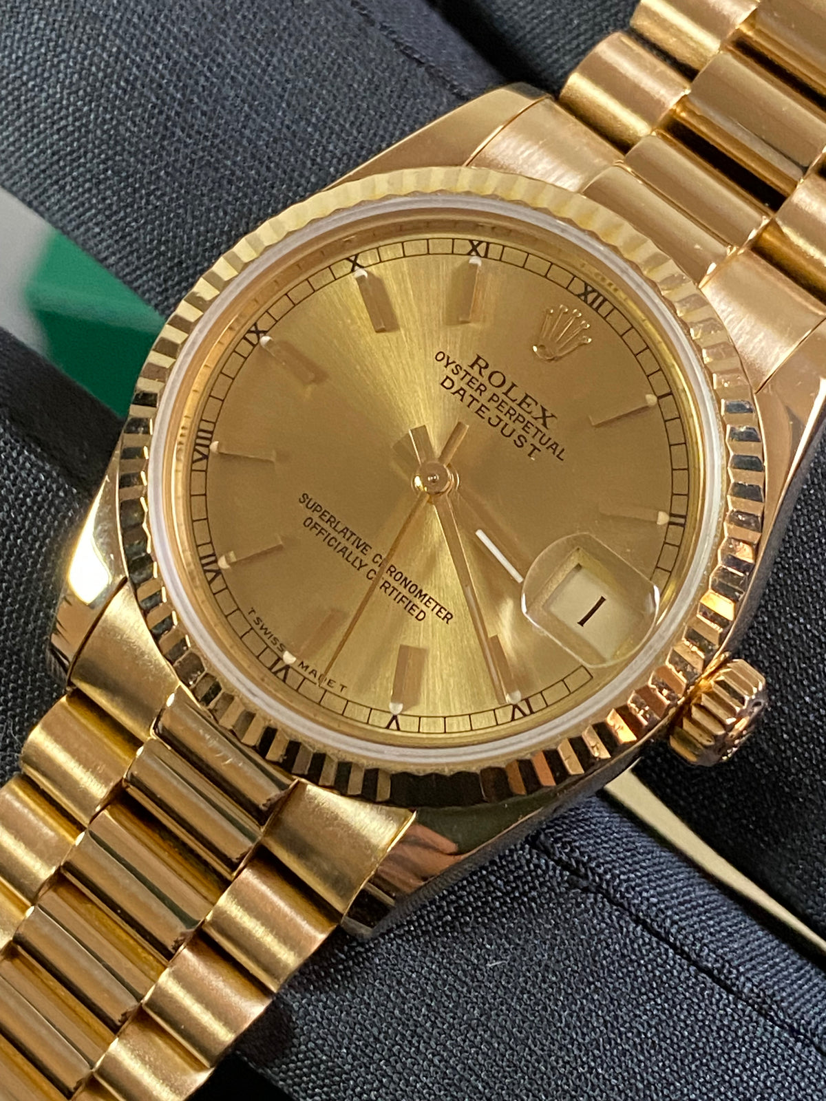 Rolex Yellow Gold Datejust 31 - 1989 - Fluted Bezel - Champagne Index Dial - President Bracelet - 68278