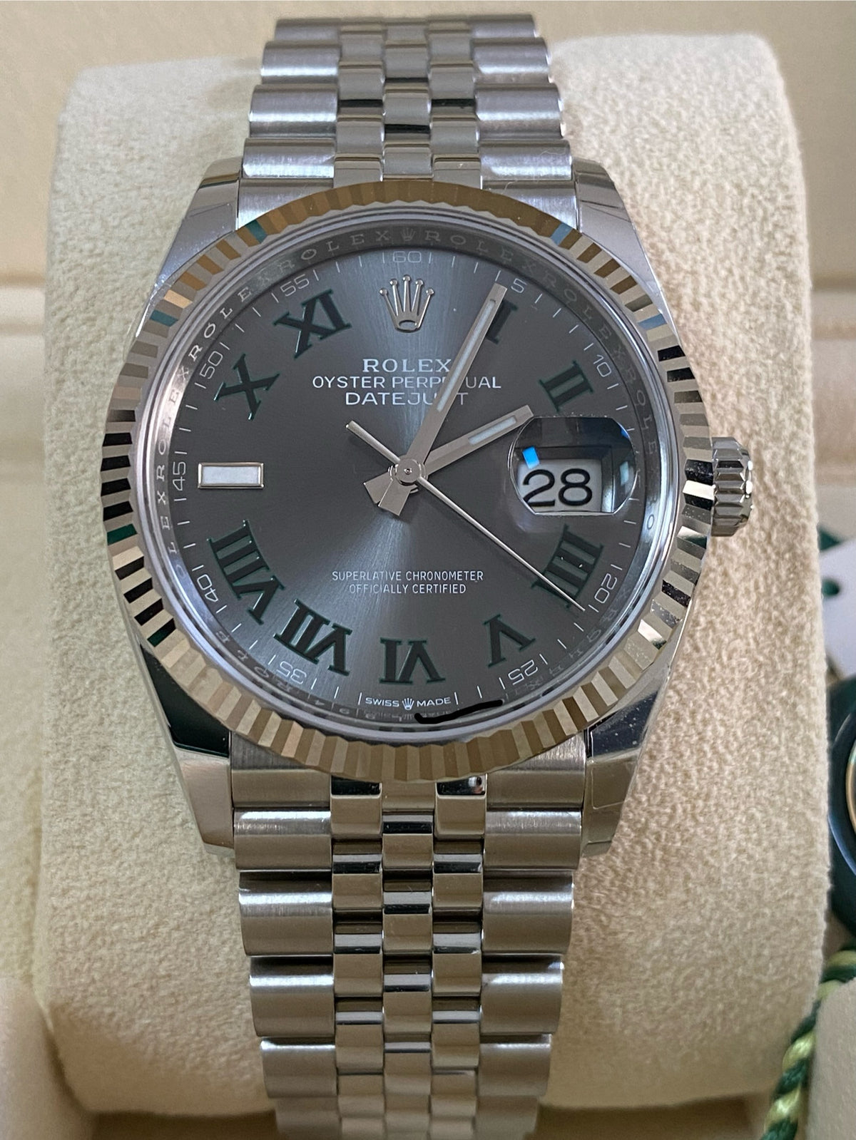 Rolex Steel Datejust 36 - 2024 - Fluted Bezel - "Wimbledon" Dial - Jubilee Bracelet - 126234 *FULL SET*