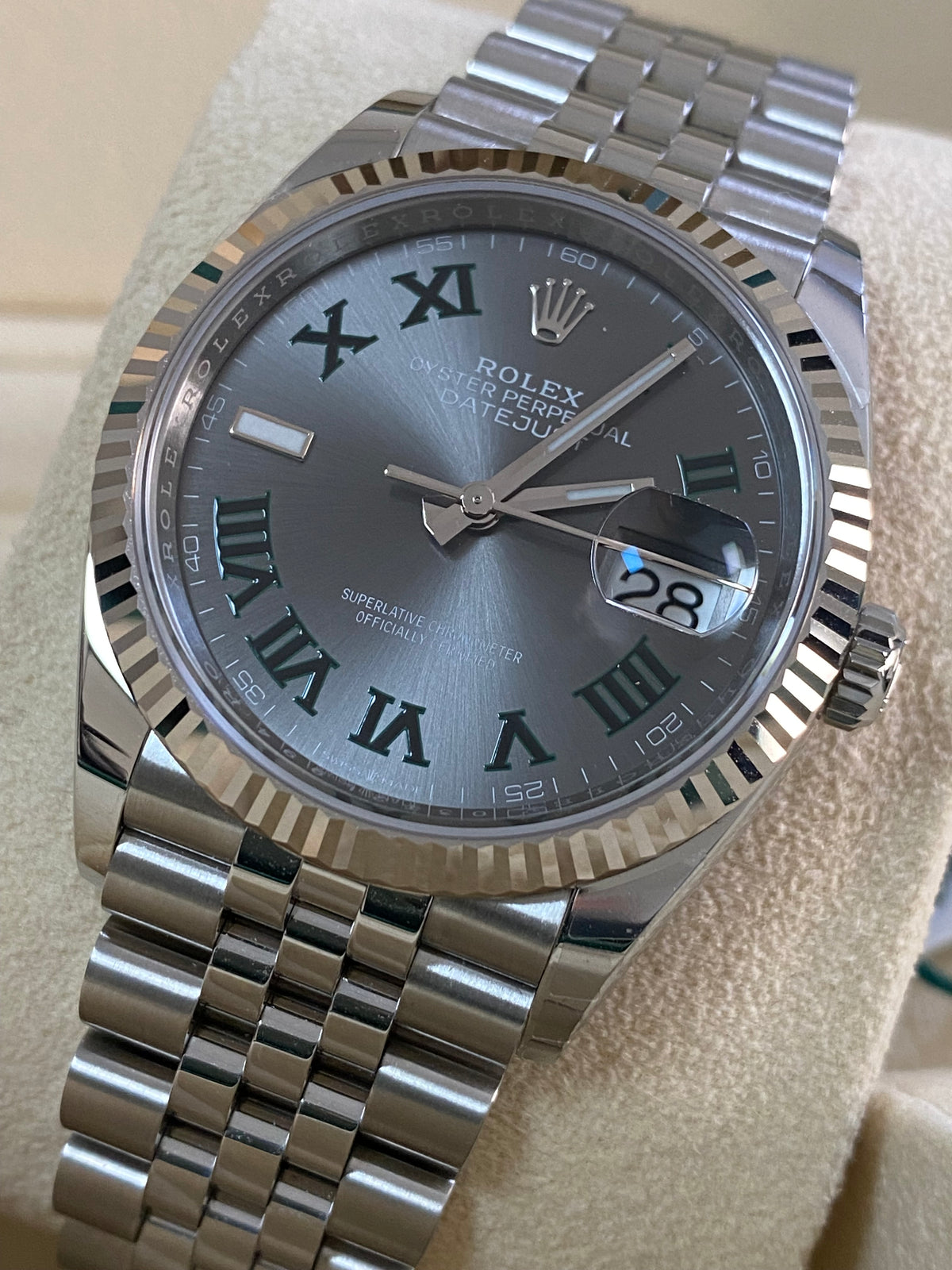 Rolex Steel Datejust 36 - 2024 - Fluted Bezel - "Wimbledon" Dial - Jubilee Bracelet - 126234 *FULL SET*