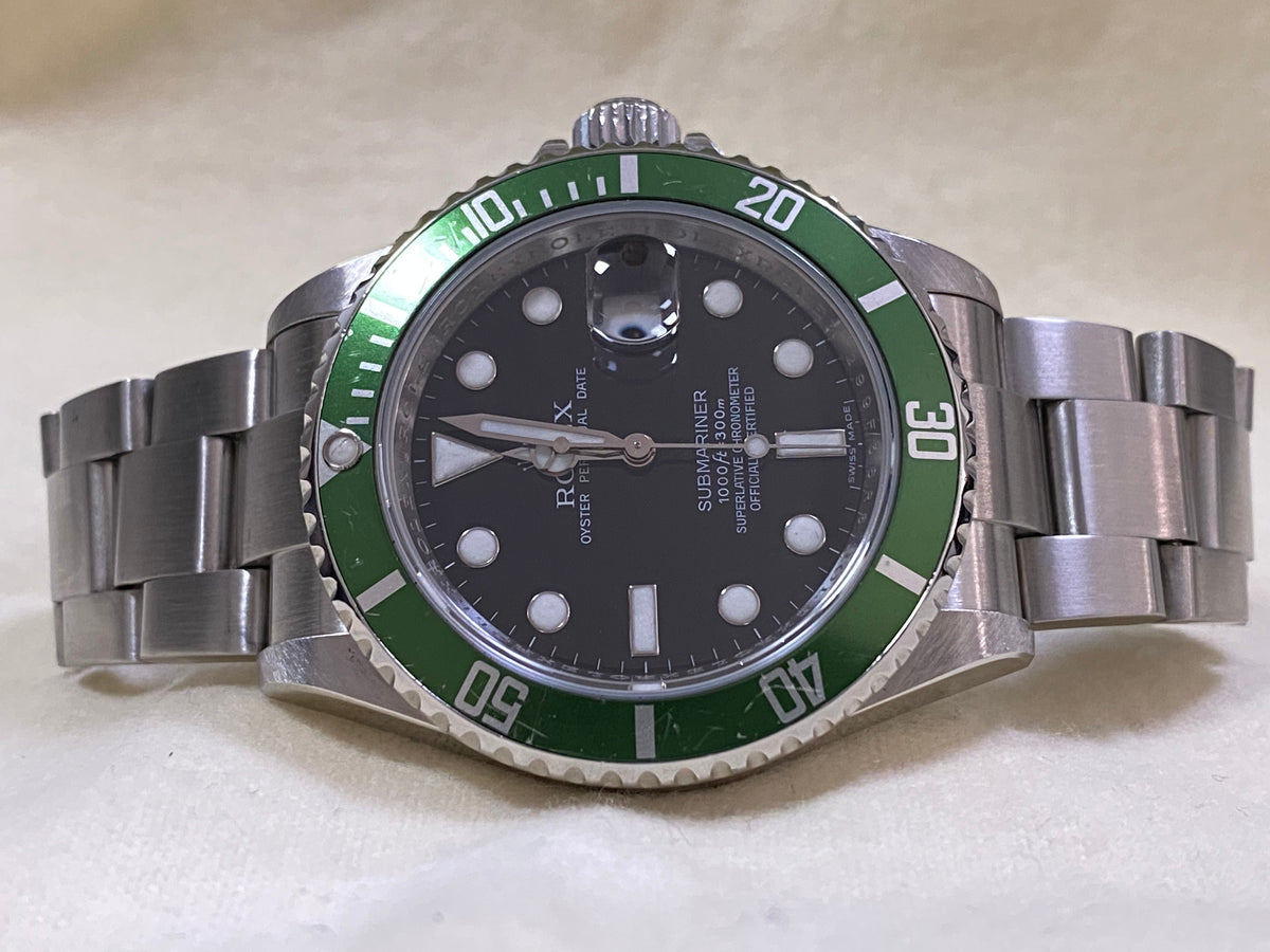 Rolex Steel Submariner Date - Kermit - Green Bezel - Black Dial - 16610LV Scambled Serial