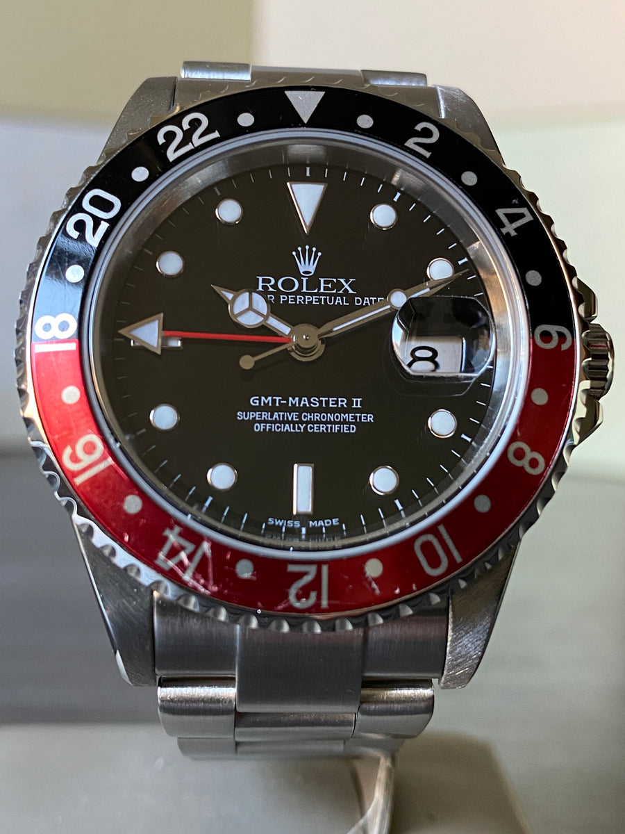 Rolex Steel GMT-Master II - F serial - "Coke" Pre Ceramic Bezel - Black Dial - Oyster Bracelet - 16710