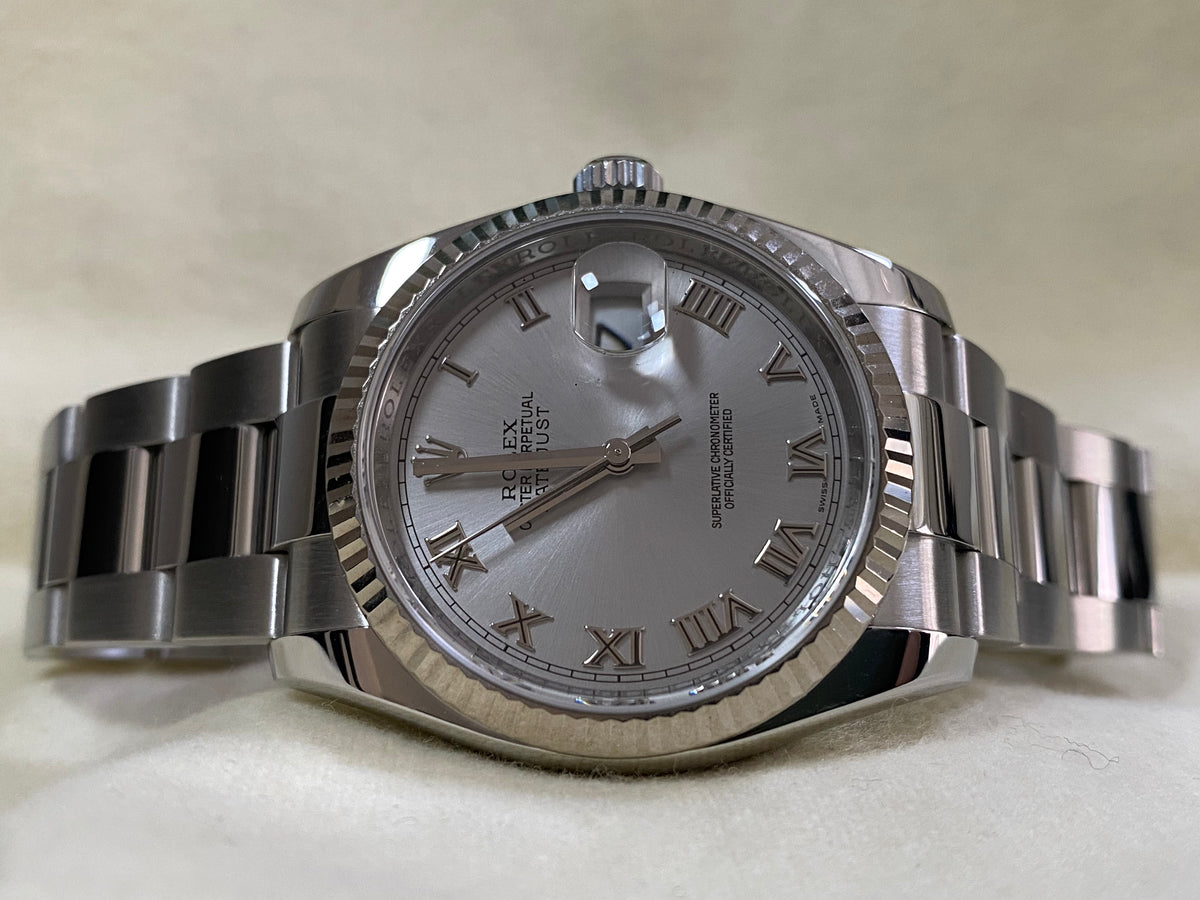 Rolex Steel Datejust 36 - Z serial - Fluted Bezel - Rhodium Roman Dial - Oyster Bracelet - 116234 *COMPLETE SET*