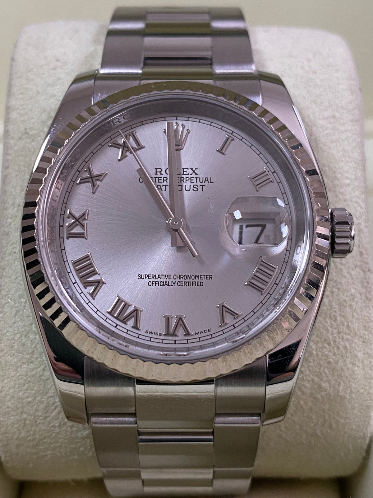 Rolex Steel Datejust 36 - Z serial - Fluted Bezel - Rhodium Roman Dial - Oyster Bracelet - 116234 *COMPLETE SET*