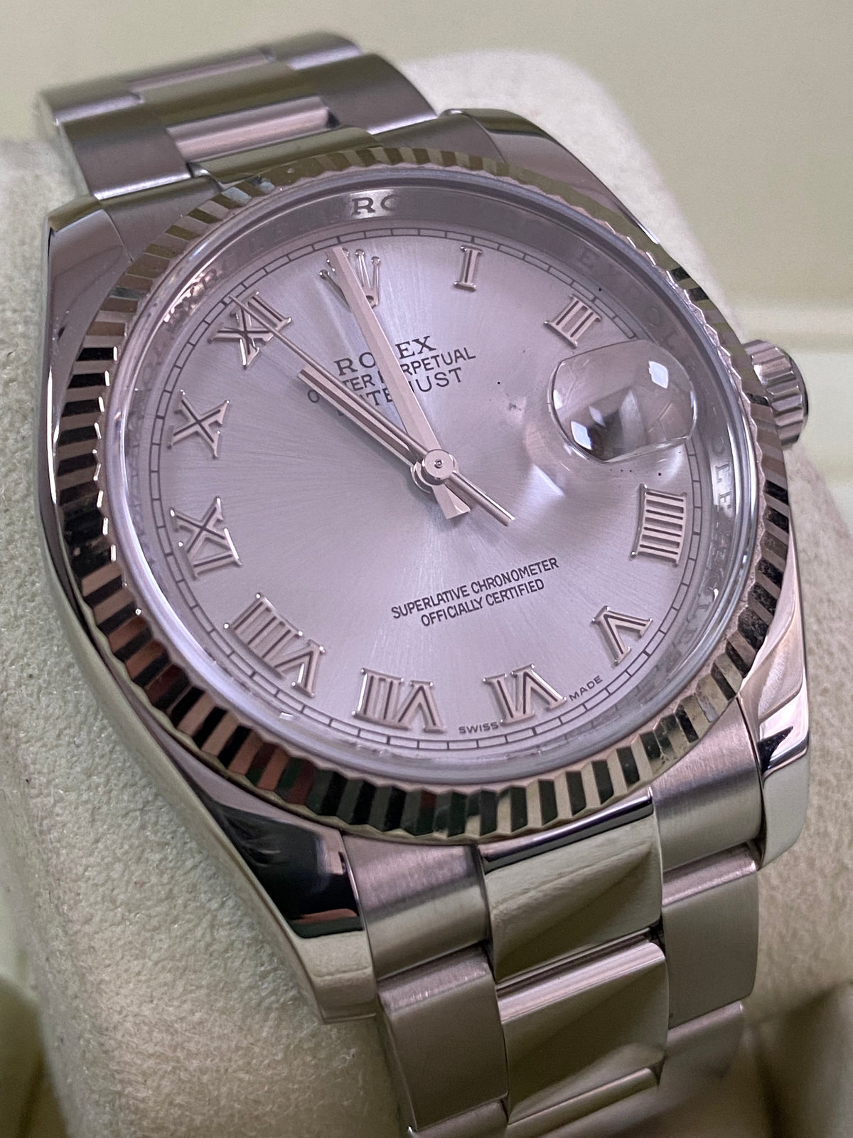 Rolex Steel Datejust 36 - Z serial - Fluted Bezel - Rhodium Roman Dial - Oyster Bracelet - 116234 *COMPLETE SET*