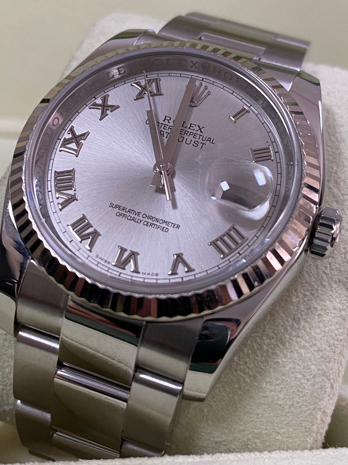 Rolex Steel Datejust 36 - Z serial - Fluted Bezel - Rhodium Roman Dial - Oyster Bracelet - 116234 *COMPLETE SET*