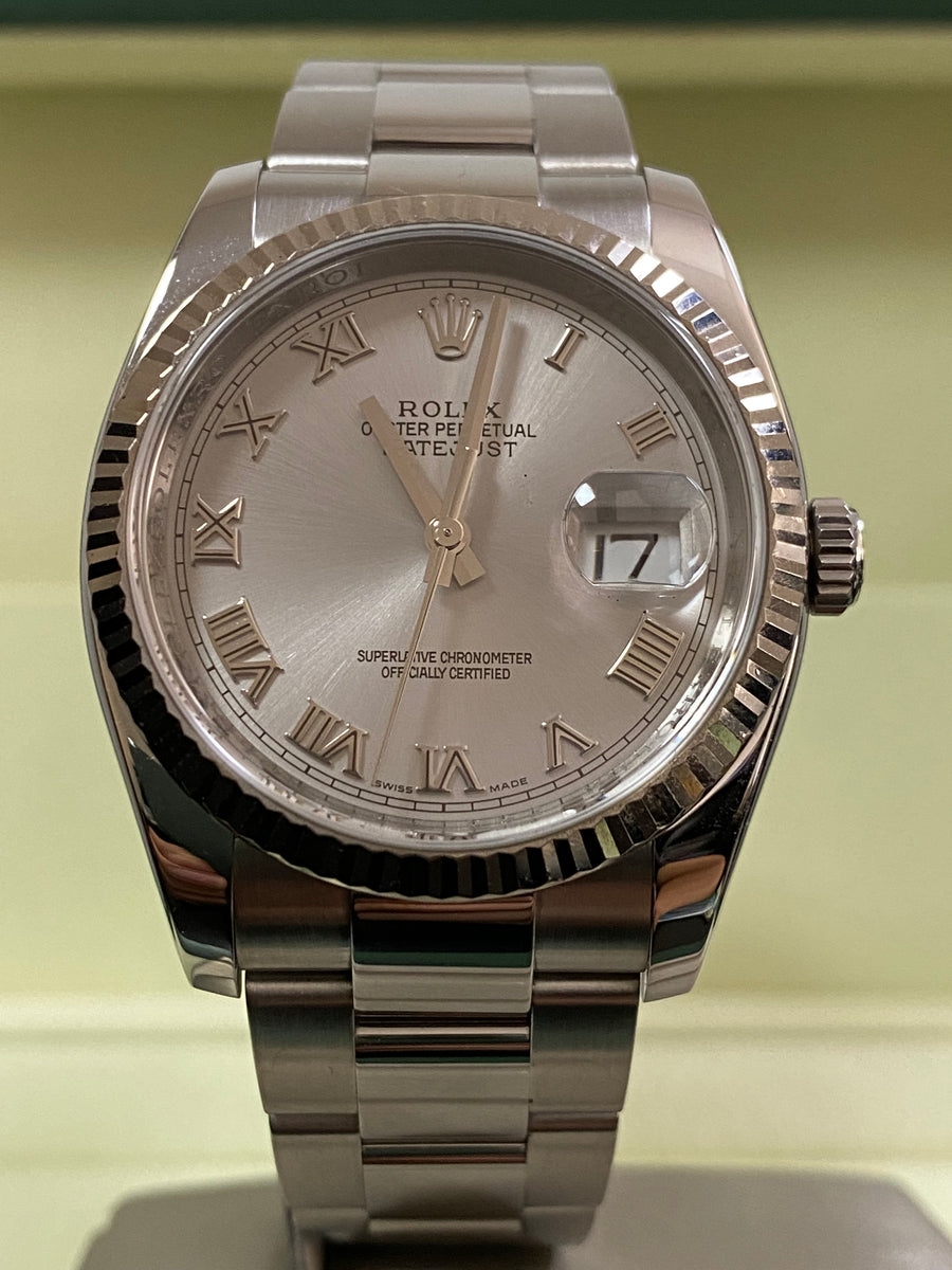 Rolex Steel Datejust 36 - Z serial - Fluted Bezel - Rhodium Roman Dial - Oyster Bracelet - 116234 *COMPLETE SET*