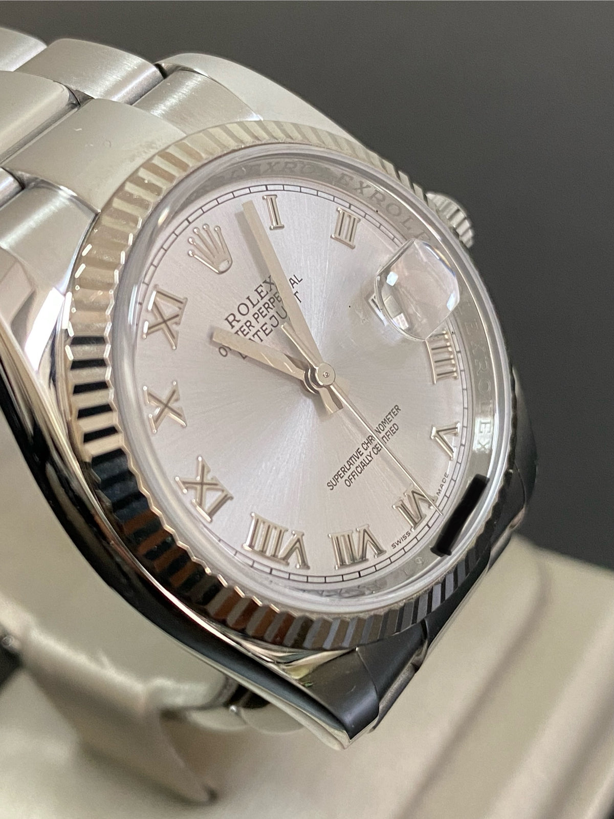 Rolex Steel Datejust 36 - Z serial - Fluted Bezel - Rhodium Roman Dial - Oyster Bracelet - 116234 *COMPLETE SET*