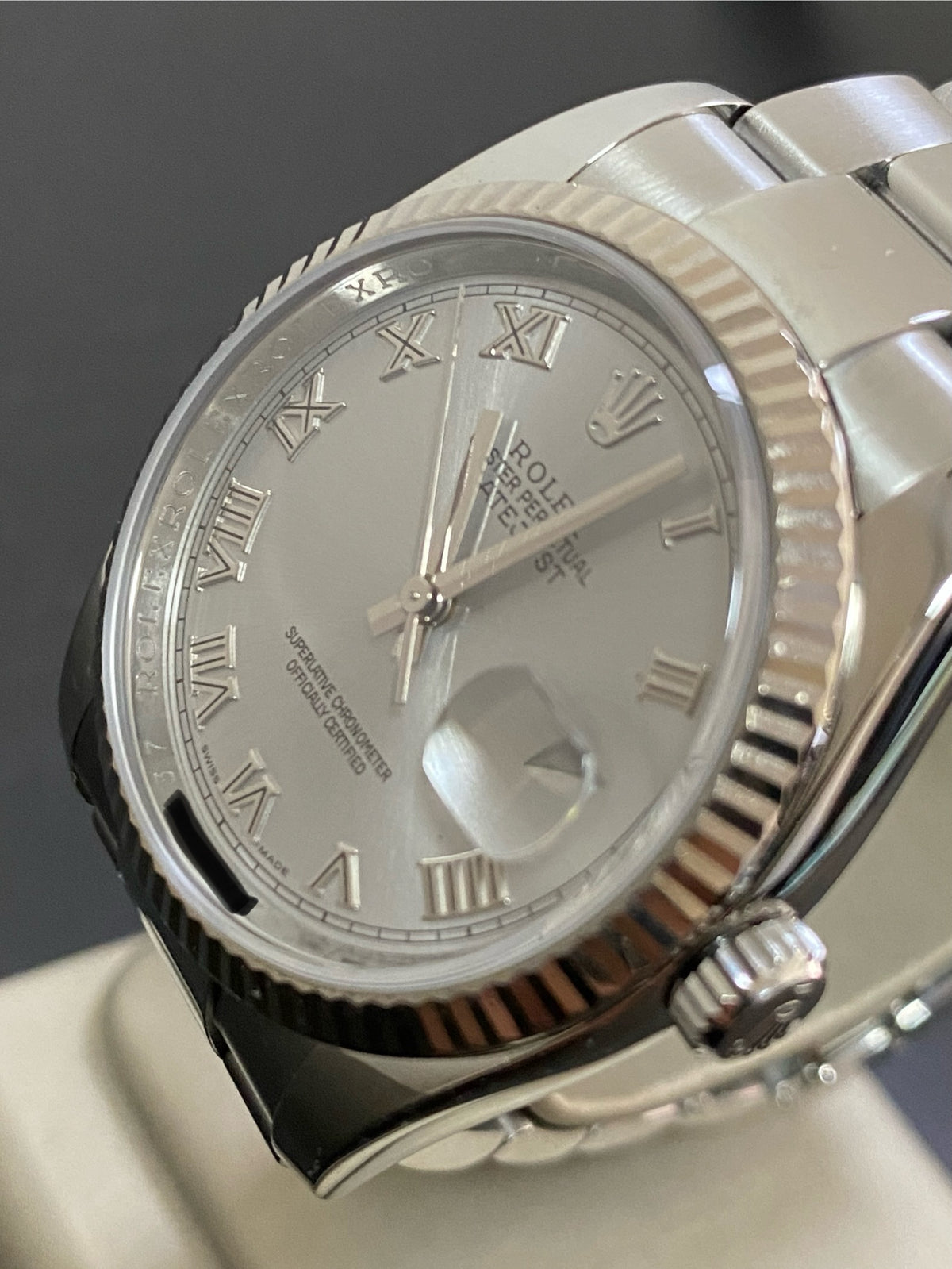 Rolex Steel Datejust 36 - Z serial - Fluted Bezel - Rhodium Roman Dial - Oyster Bracelet - 116234 *COMPLETE SET*