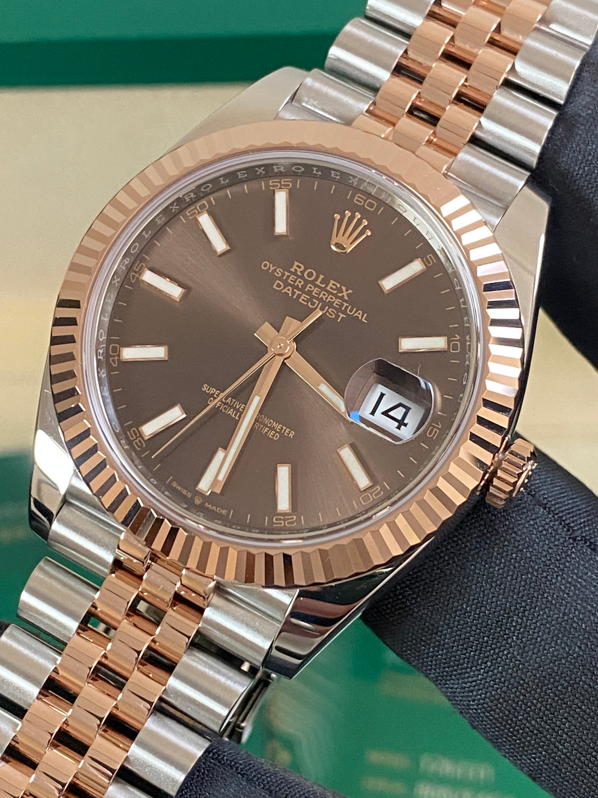 Rolex Steel and Everose Gold Datejust 41 - 2022 - Fluted Bezel - Chocolate Index Dial - Jubilee Bracelet - 126331 *FULL SET*