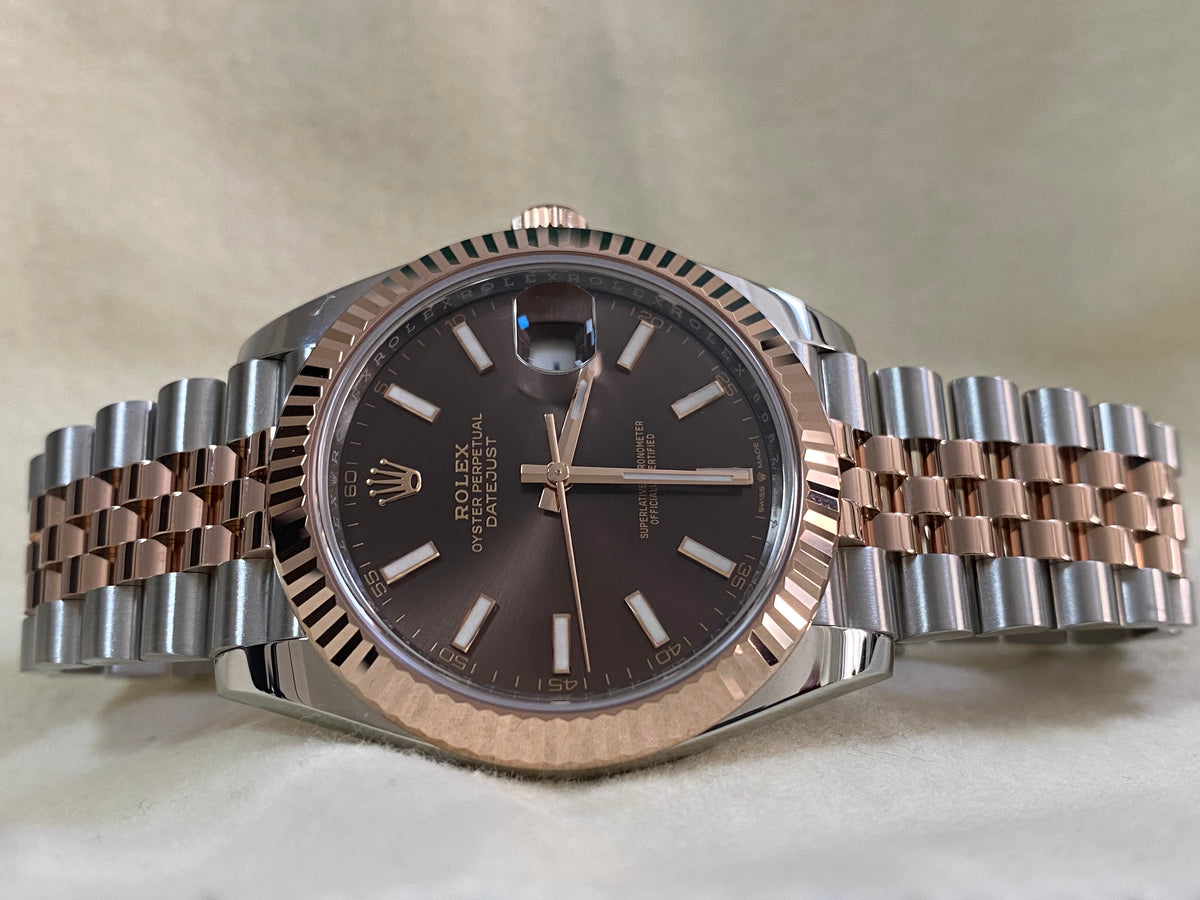 Rolex Steel and Everose Gold Datejust 41 - 2022 - Fluted Bezel - Chocolate Index Dial - Jubilee Bracelet - 126331 *FULL SET*