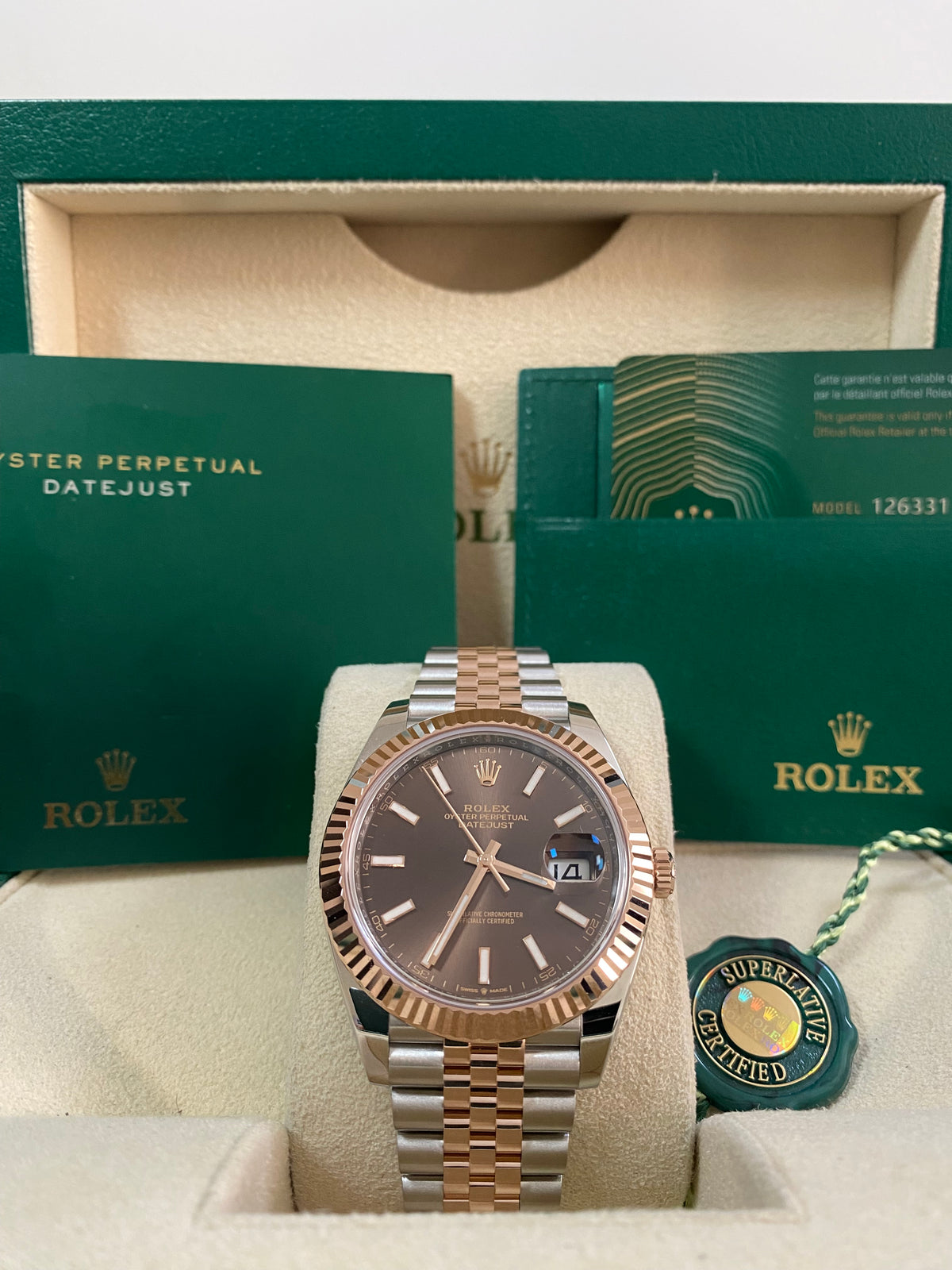 Rolex Steel and Everose Gold Datejust 41 - 2022 - Fluted Bezel - Chocolate Index Dial - Jubilee Bracelet - 126331 *FULL SET*