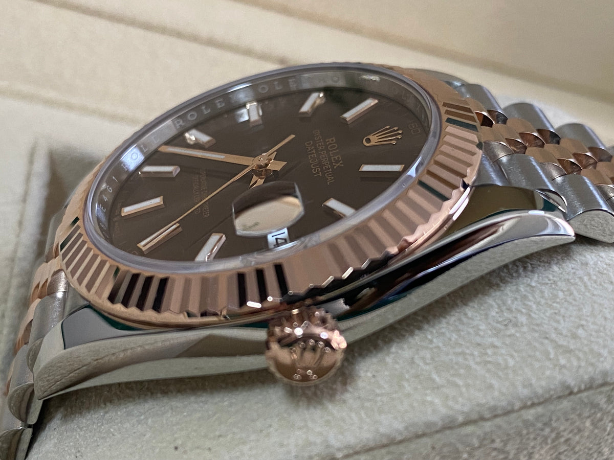 Rolex Steel and Everose Gold Datejust 41 - 2022 - Fluted Bezel - Chocolate Index Dial - Jubilee Bracelet - 126331 *FULL SET*