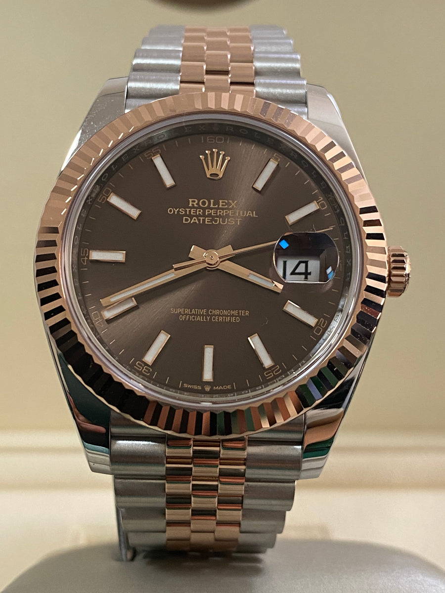 Rolex Steel and Everose Gold Datejust 41 - 2022 - Fluted Bezel - Chocolate Index Dial - Jubilee Bracelet - 126331 *FULL SET*