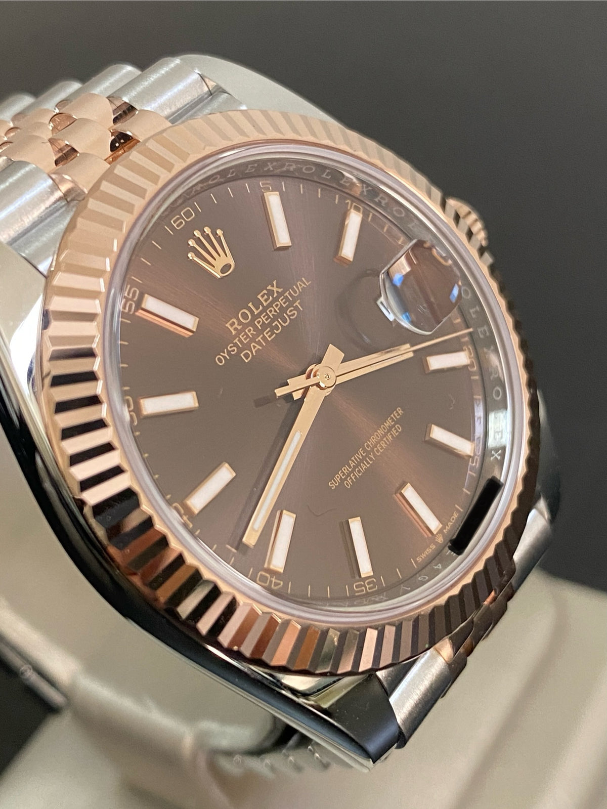 Rolex Steel and Everose Gold Datejust 41 - 2022 - Fluted Bezel - Chocolate Index Dial - Jubilee Bracelet - 126331 *FULL SET*