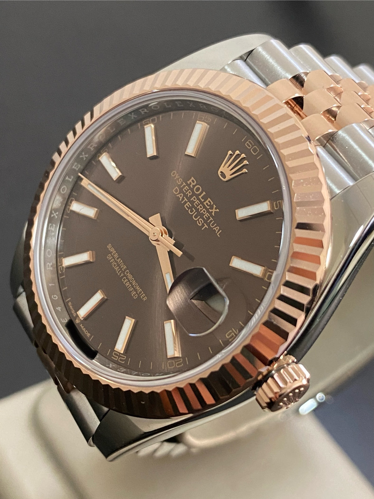 Rolex Steel and Everose Gold Datejust 41 - 2022 - Fluted Bezel - Chocolate Index Dial - Jubilee Bracelet - 126331 *FULL SET*