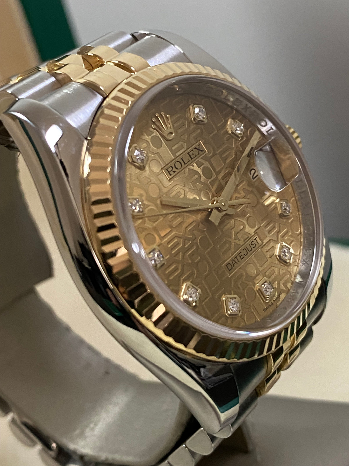 Rolex Steel and Yellow Gold Datejust 36 - V Serial - Fluted Bezel - Factory Diamond Dial - Jubilee Bracelet - 116233