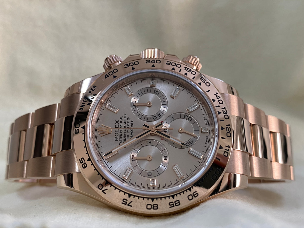 Rolex Everose Gold Cosmograph Daytona - 2023 - Sundust Baguette Dial - 116505 *FULL SET*