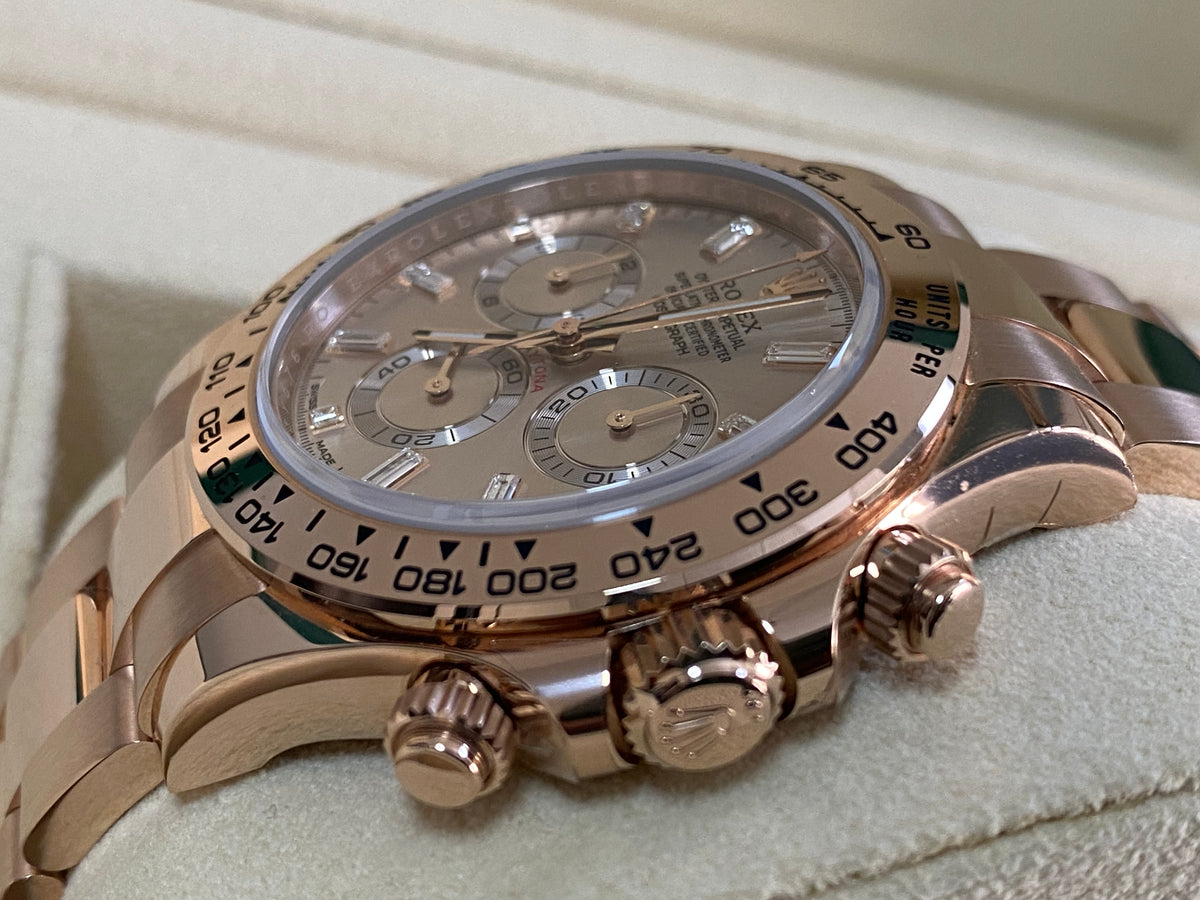 Rolex Everose Gold Cosmograph Daytona - 2023 - Sundust Baguette Dial - 116505 *FULL SET*