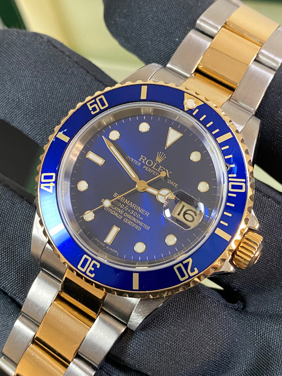 Rolex Steel and Gold Rolesor Submariner Date - D Serial - Blue Dial - Pre Ceramic Blue Bezel - 16613