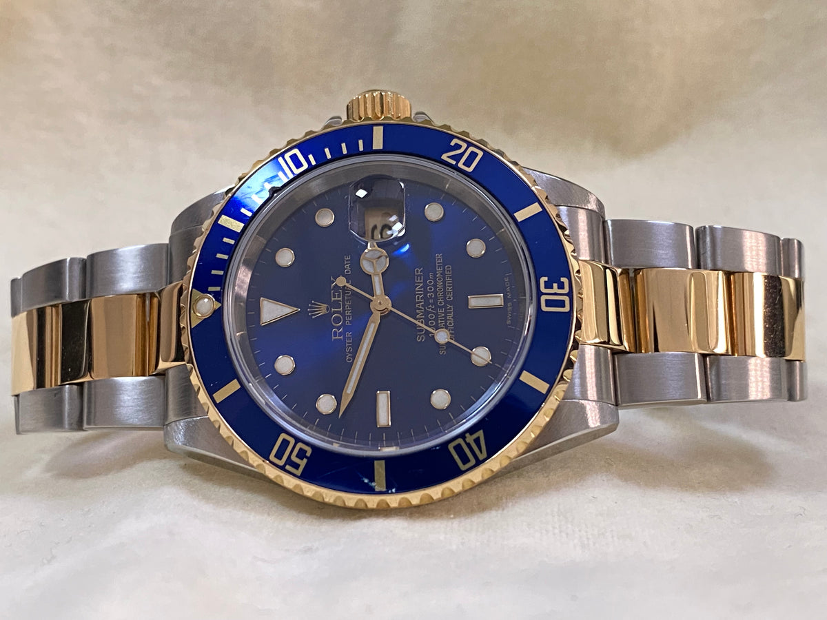 Rolex Steel and Gold Rolesor Submariner Date - D Serial - Blue Dial - Pre Ceramic Blue Bezel - 16613