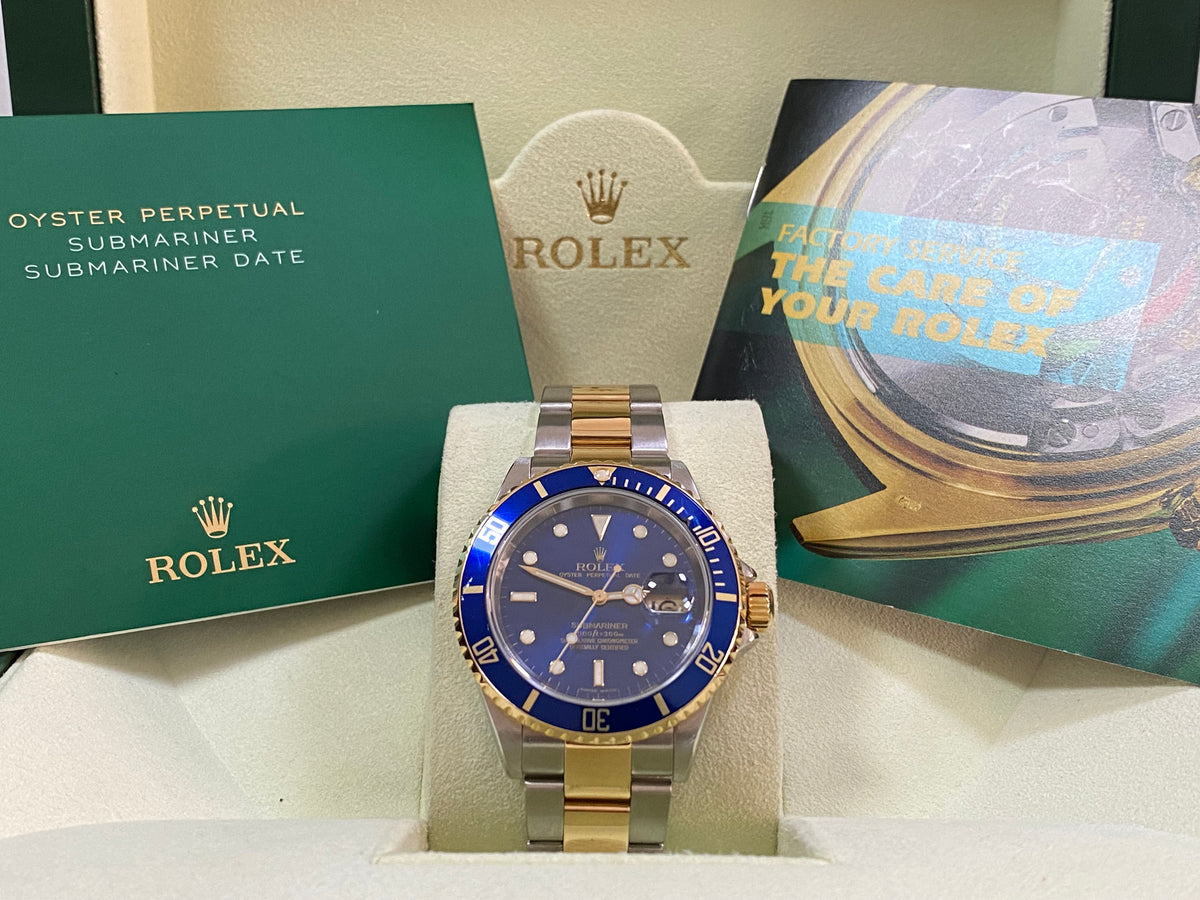 Rolex Steel and Gold Rolesor Submariner Date - D Serial - Blue Dial - Pre Ceramic Blue Bezel - 16613