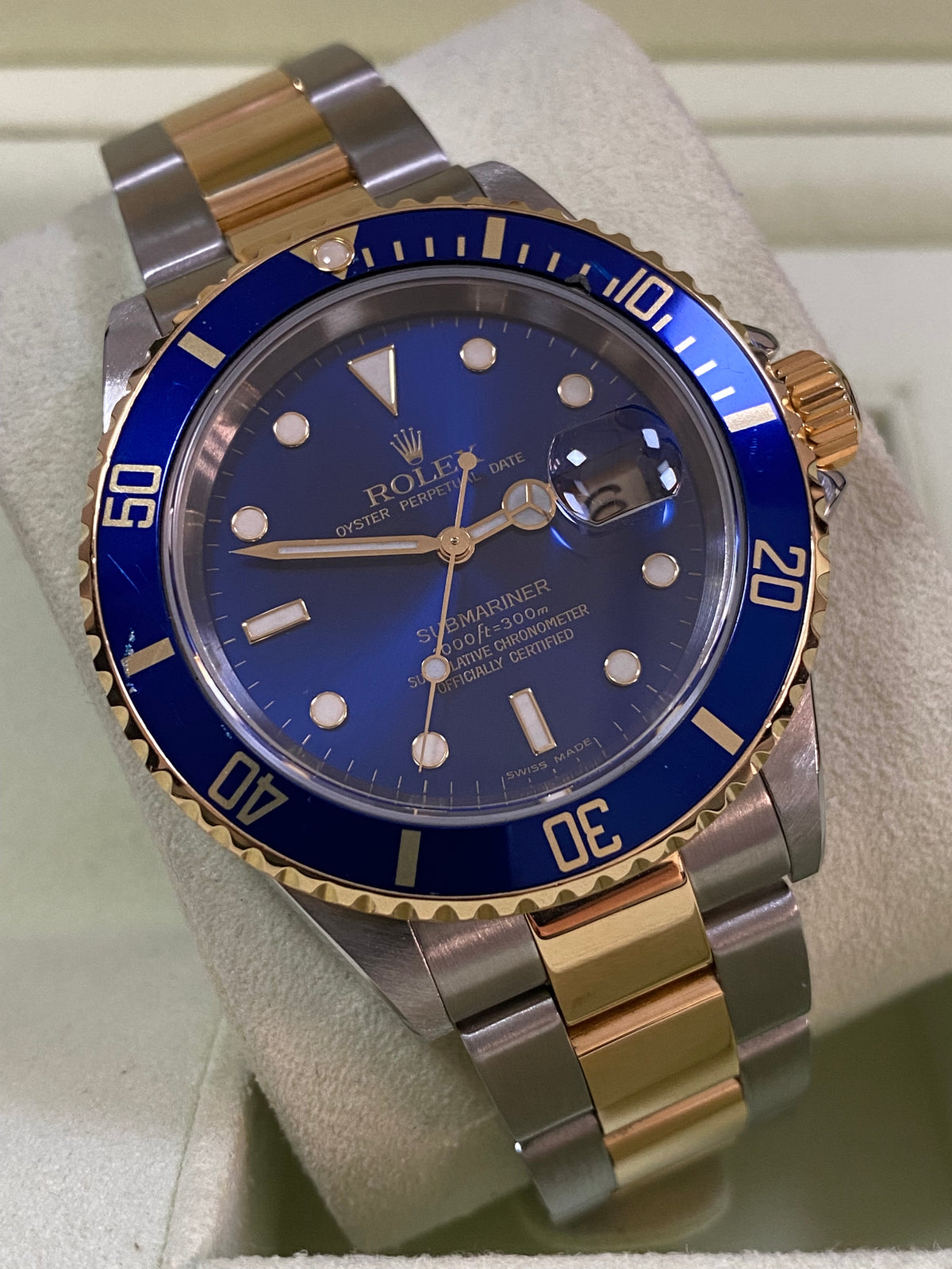 Rolex Steel and Gold Rolesor Submariner Date - D Serial - Blue Dial - Pre Ceramic Blue Bezel - 16613