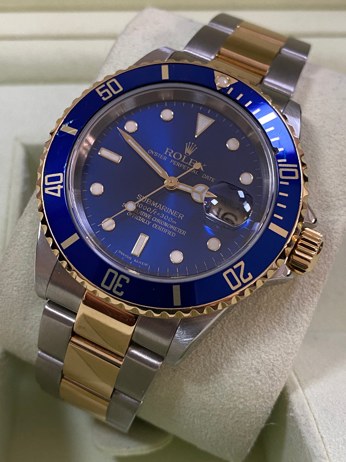 Rolex Steel and Gold Rolesor Submariner Date - D Serial - Blue Dial - Pre Ceramic Blue Bezel - 16613