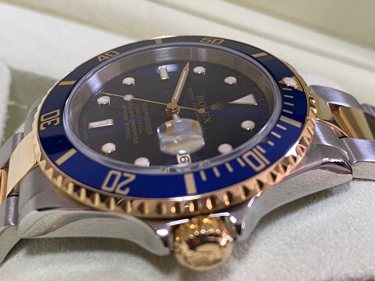 Rolex Steel and Gold Rolesor Submariner Date - D Serial - Blue Dial - Pre Ceramic Blue Bezel - 16613