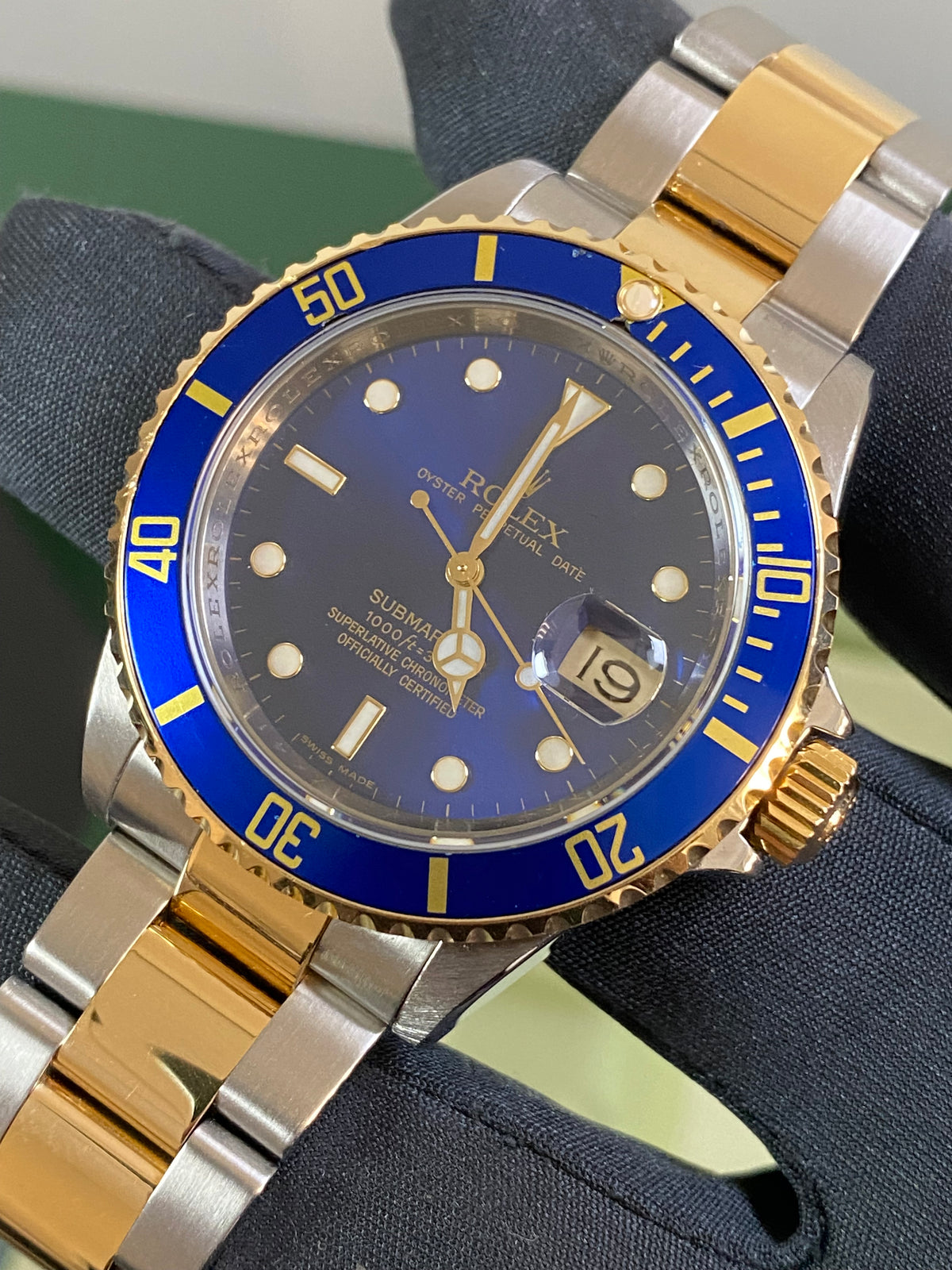 Rolex Steel and Gold Submariner Date - M Serial - Blue Dial - Pre Ceramic Blue Bezel - 16613