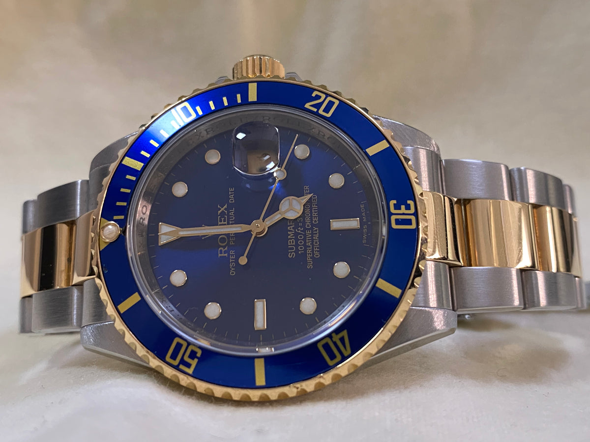 Rolex Steel and Gold Submariner Date - M Serial - Blue Dial - Pre Ceramic Blue Bezel - 16613