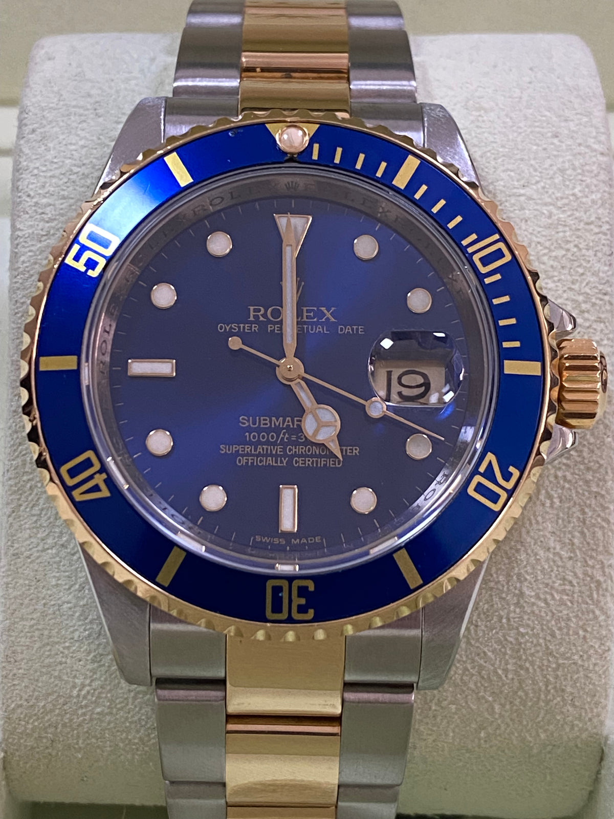 Rolex Steel and Gold Submariner Date - M Serial - Blue Dial - Pre Ceramic Blue Bezel - 16613