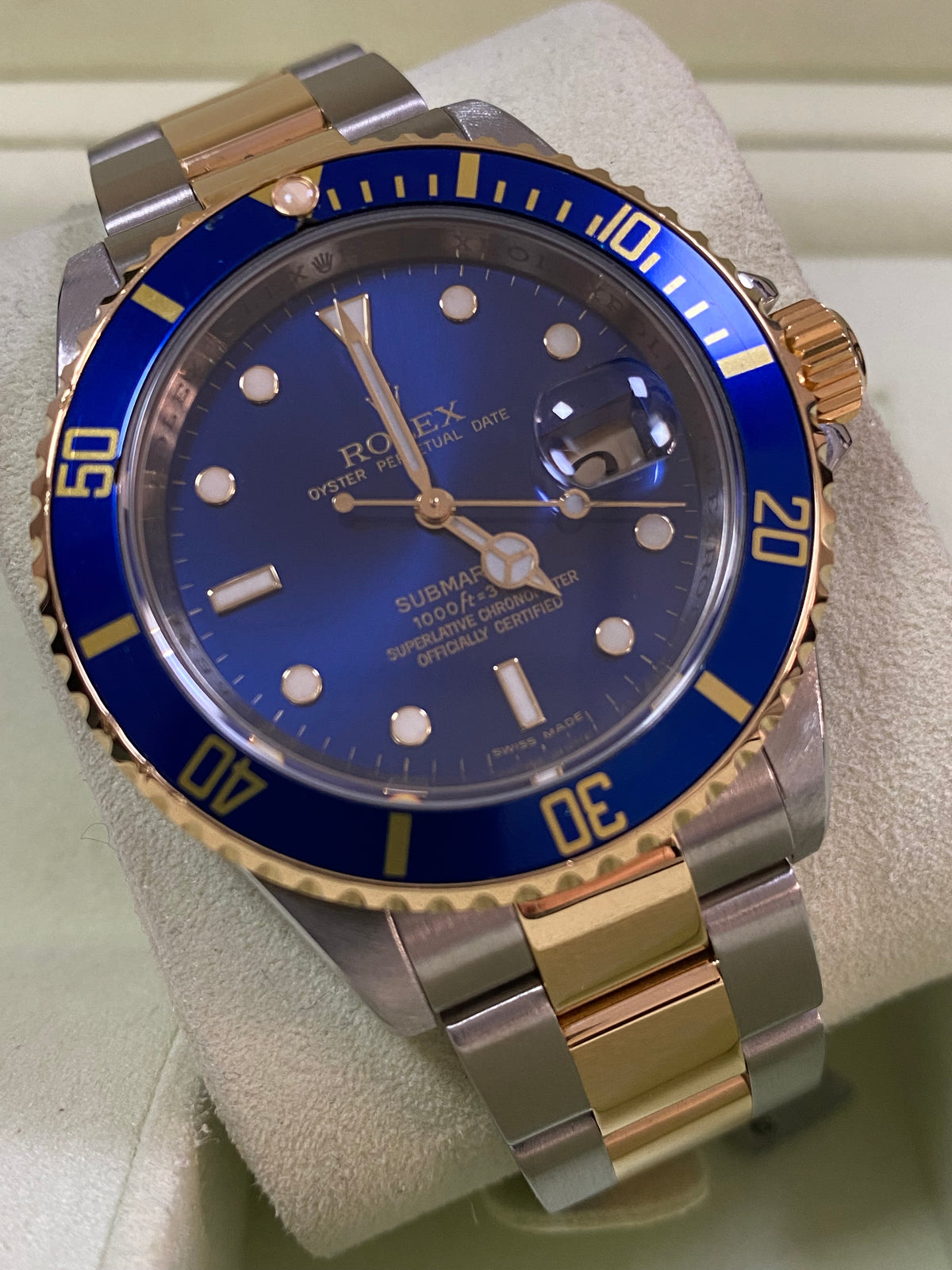 Rolex Steel and Gold Submariner Date - M Serial - Blue Dial - Pre Ceramic Blue Bezel - 16613